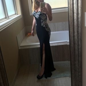 Black Strapless prom dress with slit